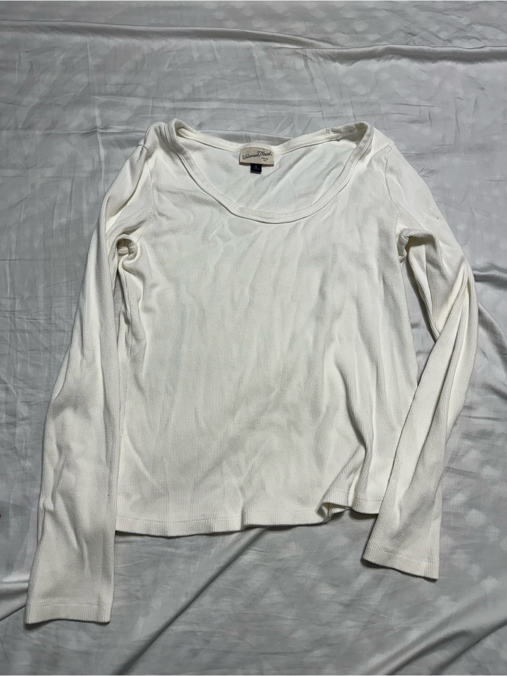 White Long-Sleeve Ribbed Scoop Neck Top
